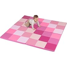 COSTWAY Toddler Play Mat, Foldable Patchwork Baby Floor Mats with Waterproof Surface, 3.5CM Extra Thick Foam Playmat for Playing Crawling (Pink)