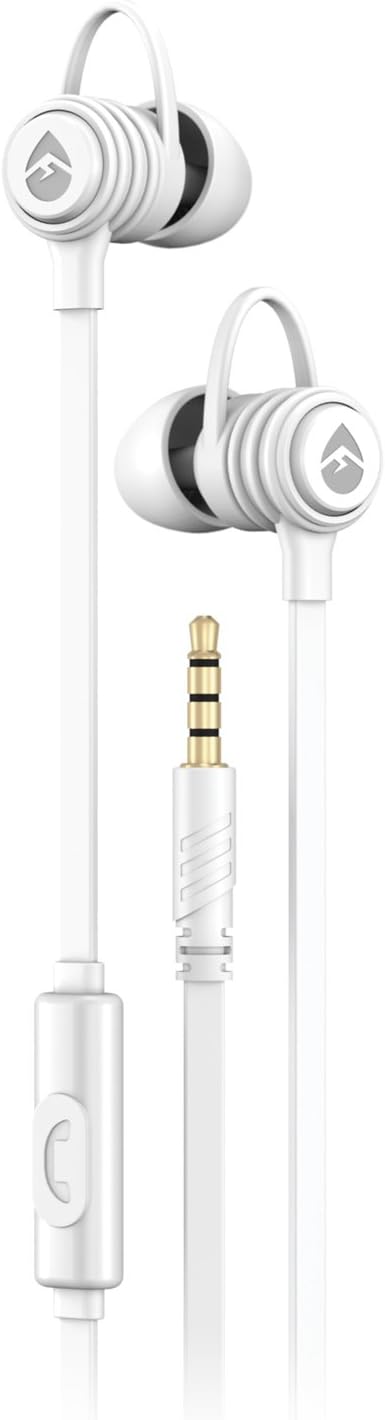 ECOXGEAR Sweat Proof Sport Buds with Microphone & Passive Noise Cancellation - White