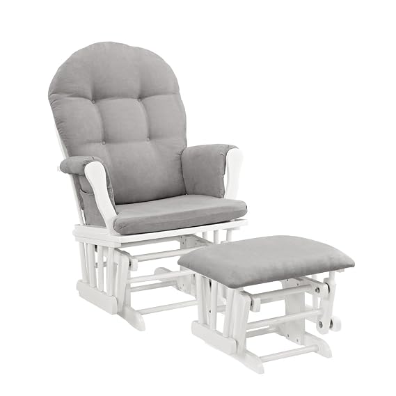 Windsor Glider and Ottoman-white with gray chevron