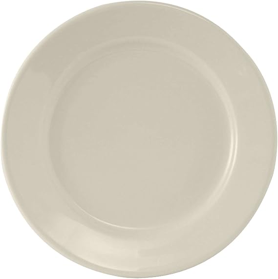 Tuxton China TRE-016 Plate, 10-1/2" Diameter, Round, Wide Rim, Rolled Edge, Microwave and Dishwasher Safe, Oven Proof, Fully Vitrified, Ceramic, Reno, American White/Eggshell, Pack of 12