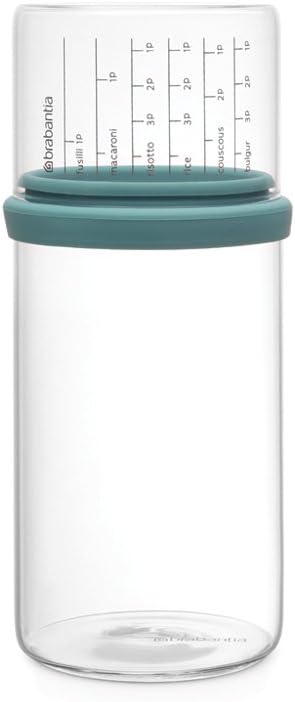 Brabantia 290244 Glass Storage Jar with Measuring Cup, 1L-Mint, 10.4 x 10.4 x 23 cm