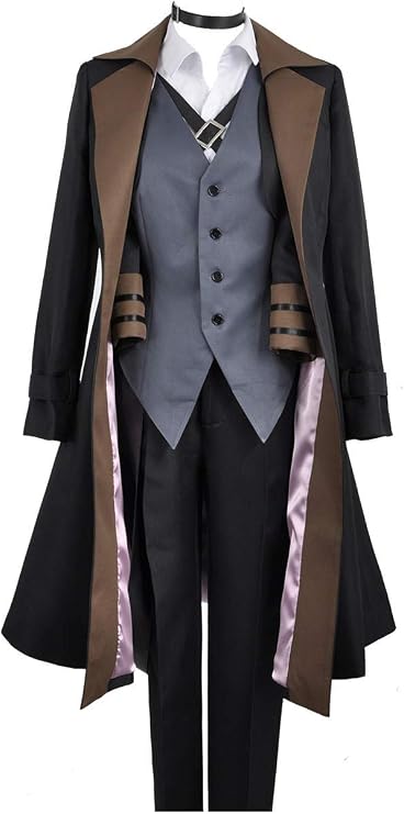 Men's Cosplay Costume, Long Black Brown Coat with Vest Shirt Pants, Gentleman Suit Outfit for Halloween Party