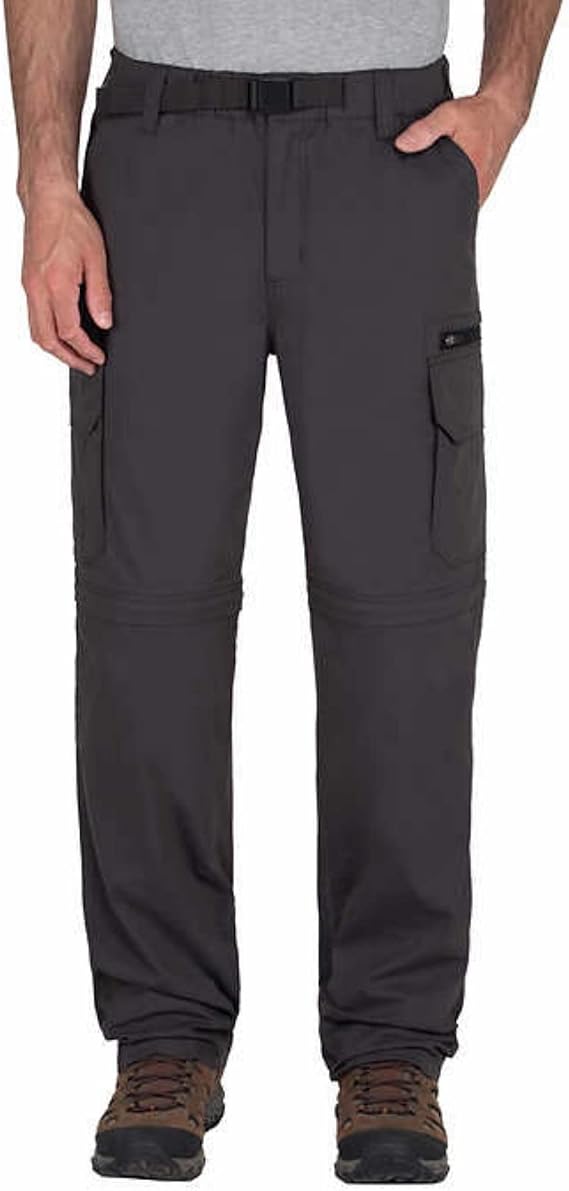 BC Clothing Mens Convertible Stretch Cargo Hiking Pants Shorts, Zippered Pockets (Medium x 32L, Charcoal Grey)