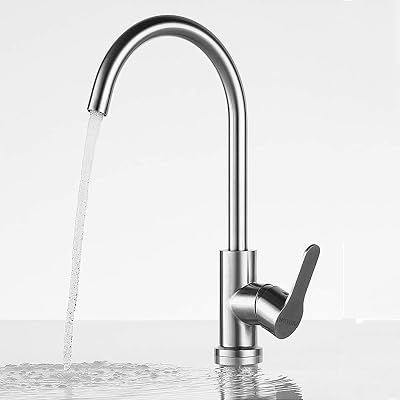 Kitchen Sink Faucet Mix - Single Handle Hot and Cold 304 Stainless Steel Kitchen & Bath Fixture - Brushed Nickel Finish
