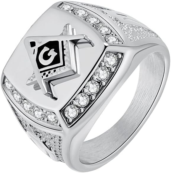 Men's Cubic Zirconia Masonic Freemason Gold Plated Rings