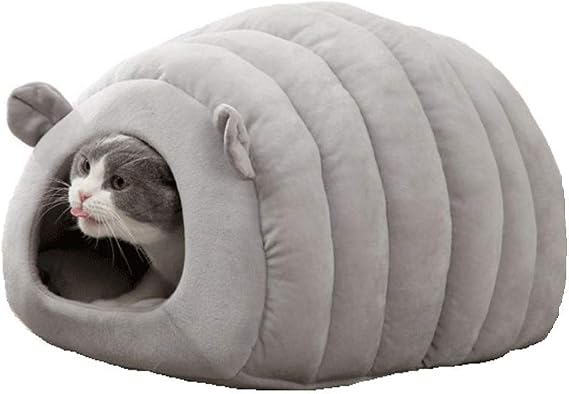 Petlex Pet Cave Bed Covered Cat Bed Puppy Tent House, Warm Sleeping Cave Pet Bed for Cats Small Dogs, Soft Cat Nest with Removable Cushion Washable, Cozy Cave Cat Bed Burrow Dog Bed - Light Grey