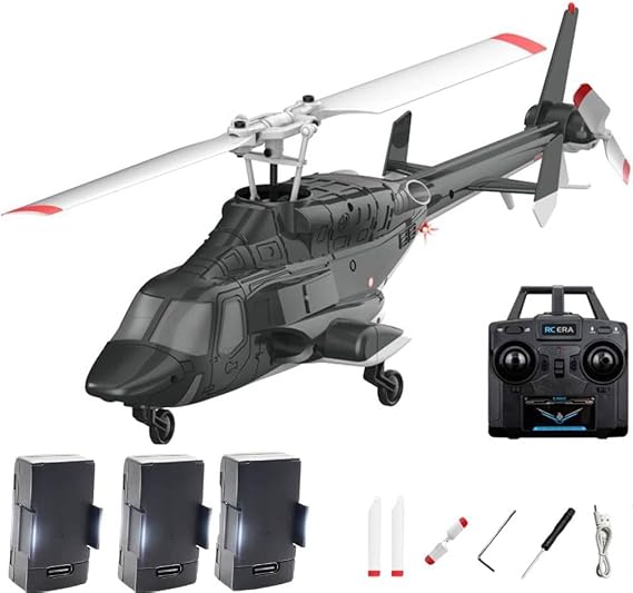 RC Helicopter Model, A61 1/53 Scale Air-Wolf 2.4G 4CH Single Rotor RC Plane with Optical Flow Altitude Hold (RTF Version/Black and White) (Black)