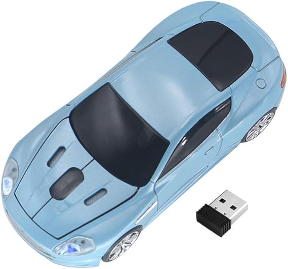 Wireless Sports Car Mouse, 3D Optical Mouse for Desktop Laptop PC Computer Mouse, LED Light 2.4GHz 1000DPI Mice for MD (Azure)