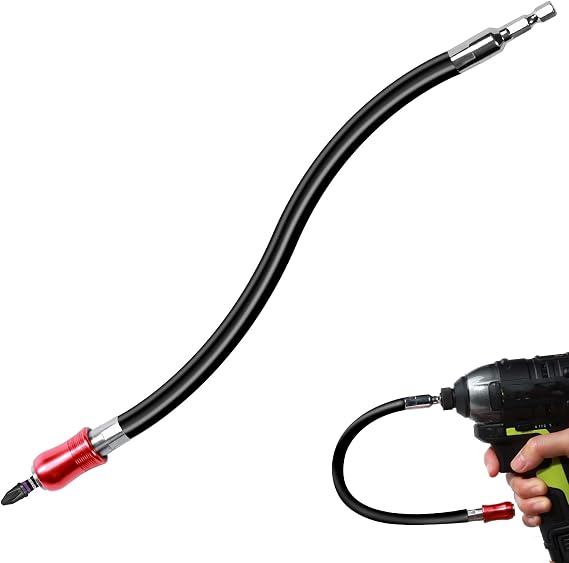 Geinxurn 300 mm Flexible Drill Bit Extension Screwdriver Bit Holders, 1PACK Flex Shaft Extension Socket Bit Holder Hex Shank Quick-Change Drill Bit Guide with 25 mm pz2 Bits