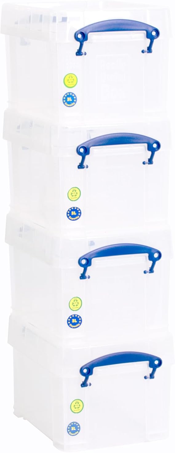 Really Useful Box Plastic Storage 3 Litre Clear (Pack Of 4)