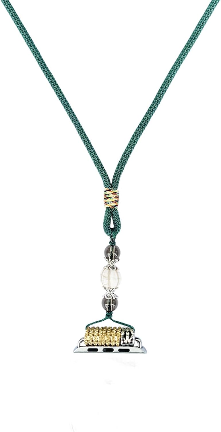 Necklace Adapter Pendant Compatible with Apple Watch, Green Handmade Watch Lanyard Connector  with Double Wound Wristband, Bracelet and Tether iWatch Series 87654SE9 38 40 41CM