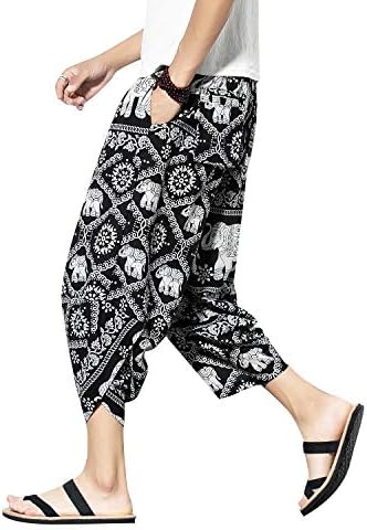PRIJOUHE Mens Harem Capri Pants, Wide Leg Mens Capris, Summer Linen Pants
