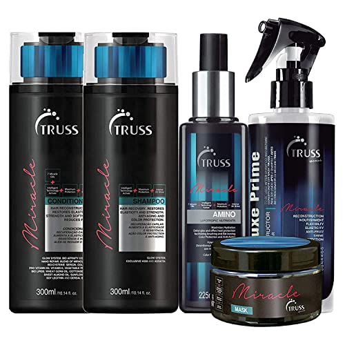 TRUSS Miracle Conditioner and Shampoo Set Bundle with Heat Protectant Spray, Deluxe Prime Hair Treatment and Hair Mask