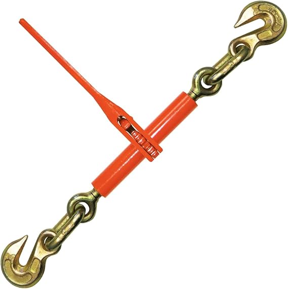 VULCAN Ratchet Style Load Binder with 2 Grab Hooks - 9,200 Pound Safe Working Load (for 3/8 Inch Grade 70-80 & 100 or 1/2 Inch Grade 43 Chain)