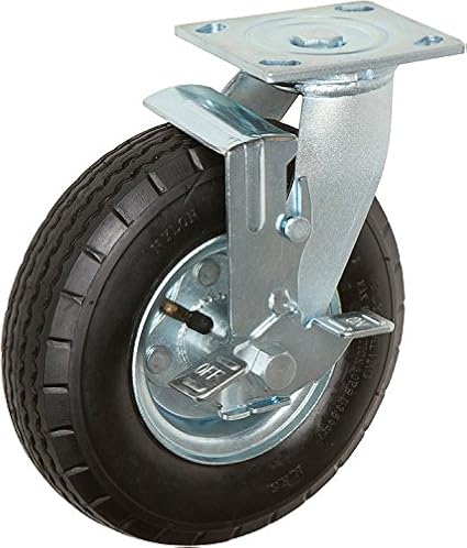 CasterHQ 8" x 2.5" Swivel with Brake Pneumatic Caster - 4 PLY - 250 LBS Capacity - Air Filled - Commercial/Industrial Application - 8 inch - Shock Absorption -