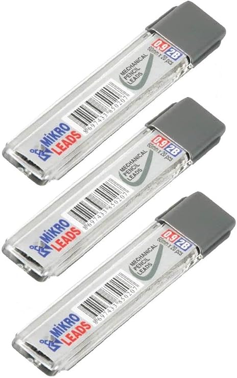 Kalem Ucu 2B 0,9 mm 3 Adet Mekanik Uçlu Otomatik Kurşun Kalem Ucu 2B 60mm x 0,9mm Siyah Mikro Uç Kısa