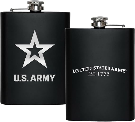 US Army 8 oz Flask | Stainless Steel Hip Flask for Liquor Matte Black, Great Gift Idea for Veterans - Army Black Flask
