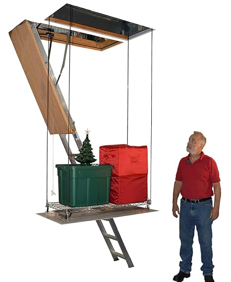 SpaceLift SL 5222-S Motorized Attic Lift Made in USA, 200 lb Capacity, 15 Ft Vertical Travel, 18" x 41" Platform Garage Storage Lift