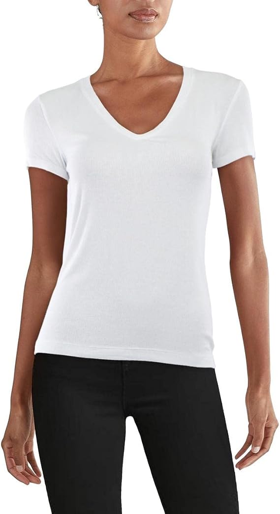 Dolan Womens Stretch Ribbed Short Sleeve V Neck T-Shirt