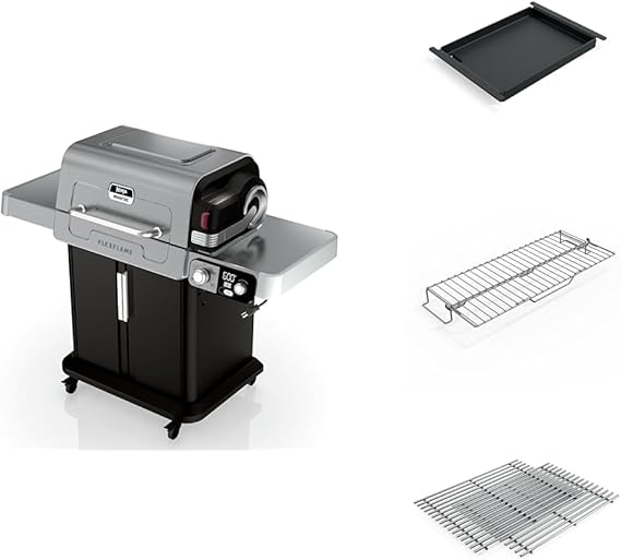 Ninja FlexFlame, Master Grill Pack, Electric & Propane 5-in-1 Cooking System Includes FlexFlame Premium, Grill Grate, Half Griddle, Expandable Roast & Smoke Rack