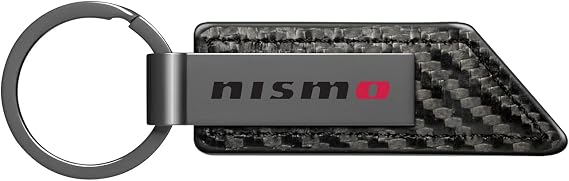 iPick Image for Nissan NISMO PU Leather Carbon Fiber Texture Strap Black Metal Bar Key Chain - Official Licensed