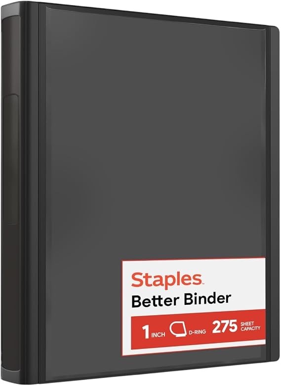 Staples Better 1-Inch D-Ring Binder, Heavy-Duty, Black, 275 Sheets