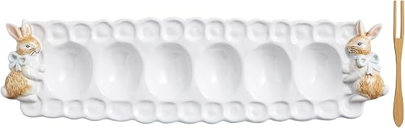 Mud Pie Easter Small Bunny Deviled Egg Tray and Fork Set