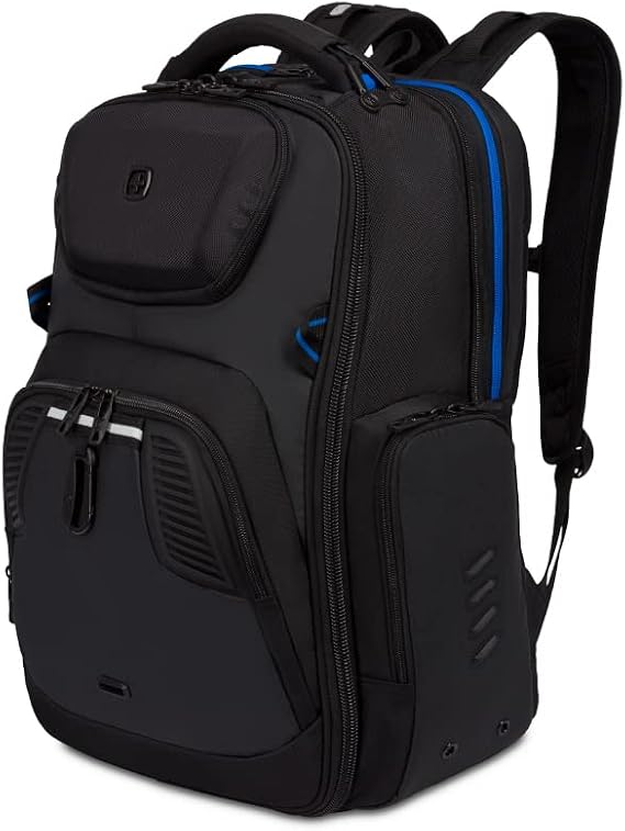SwissGear Gaming Laptop Backpack with Charger Port (USB), Blue/Black