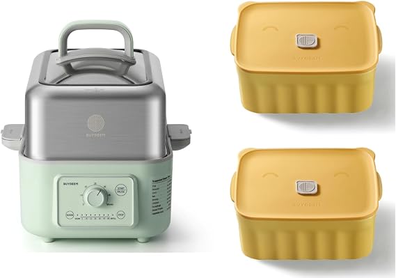 BUYDEEM G52 5.3 Quart Electric Food Steamer Bundle with Two Ceramic Food Storage Container Mellow Yellow 28 oz