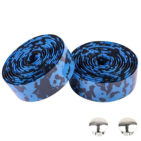 DEEPOWER Cycling Bike Handlebar Tape Road Bike Foam Grip Bike Tape Breathable & Anti-Slip Shock Absorption Includes Handlebar Plugs /2 Rolls (Black Blue)