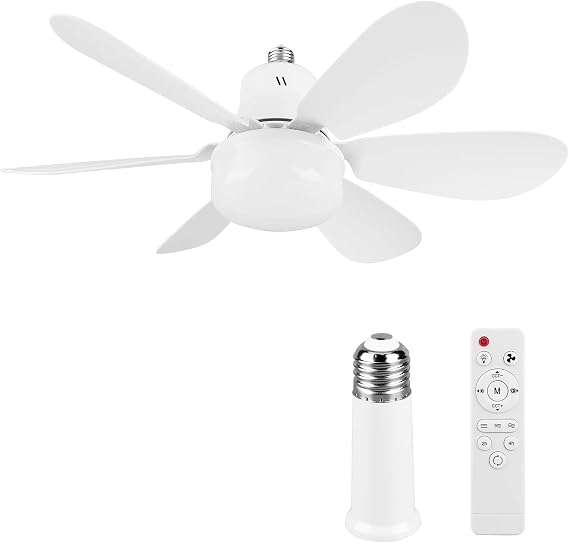 Socket Fan Light with Remote for Bedroom E27 E26 6 Blades