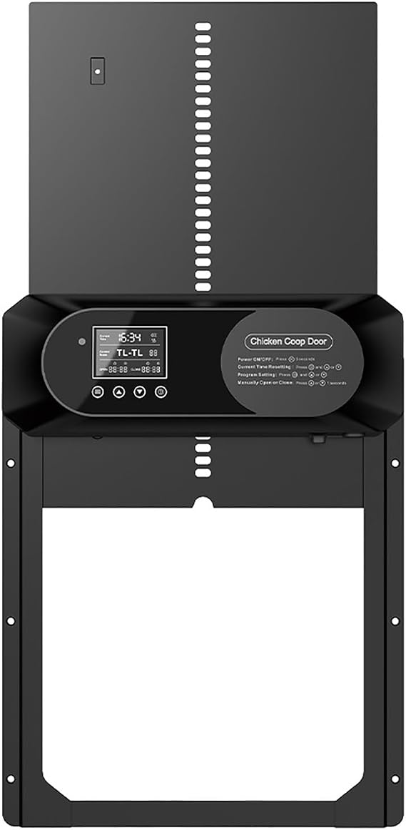Puerta Automática para Gallinero Solar Abrepuertas automático para gallinero with Timer/Manual/Light Sensor Mode Waterproof Large Display Anti-pinch function Suitable for outdoor breeding