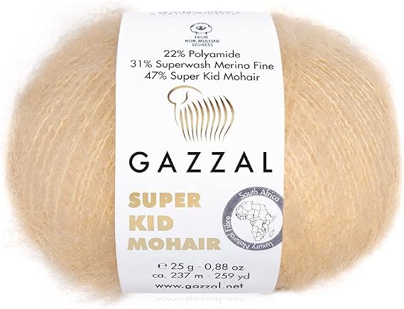 10 Pack/Skein Gazzal Super Kid Mohair, 0,88 oz/25 g, 259 yards/237 Meters, 47% Super Kid Mohair, 21% Superwash Merino Fine, and 22% Polyamide, (64404)