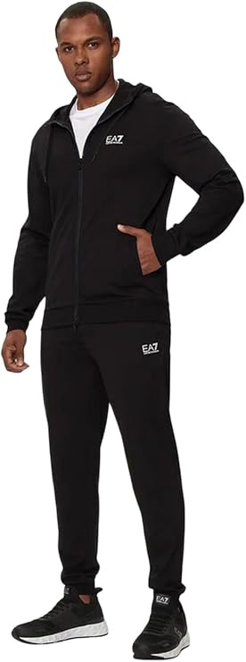 EA7 Men's Zip Hooded Tracksuit, Black/White
