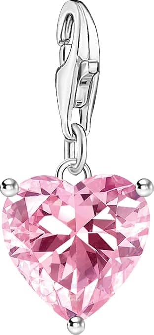 Thomas Sabo Charm Pendant, Heart with Zircon in Pink, Carabiners, Standard, Sterling Silver, Cubic Zirconia