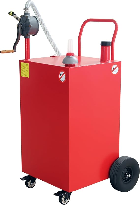 Fuel Caddy,40 Gallon Portable Fuel Caddy with Manual Pump,Heavy Duty Gasoline & Diesel Transfer Tank On 4 Wheels for Cars,Lawn Mowers,Trucks,ATVs,Boats Red