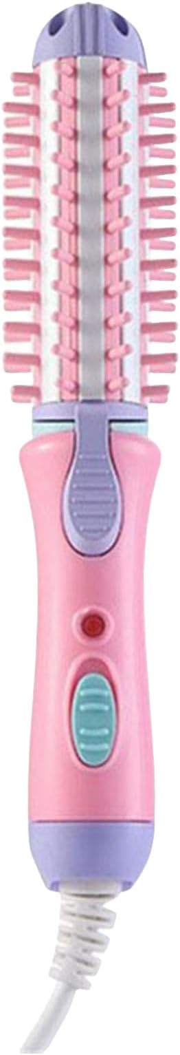Mini 2-in-1 Curling Brush Portable Styler for Straight & Curly Ceramic Hot Curler Brush for Travel (Pink)