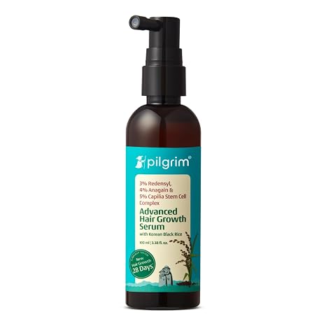 Pilgrim Redensyl Advanced Serum for Hair Growth with 3% + Anagain 4% (100ml) with Korean Black Rice Controls Hair Loss Promotes Hair Growth Increases Hair Density