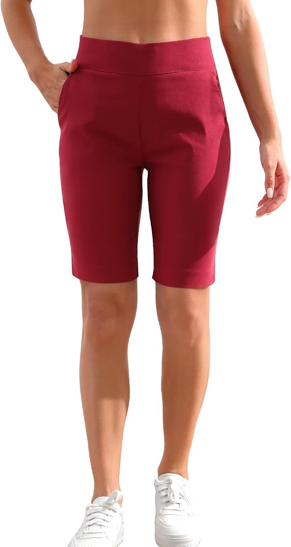 JAMfit Women's Pull on Bermuda Shorts Mid Rise 9 in Inseam with Pockets