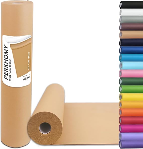 PerkHomy Brown Kraft Paper Roll (445mm x 30m) for Gift Wrapping Bulletin Board Craft Art Bouquet Flower Packing Moving Shipping Floor Covering Table 70GSM 50LB