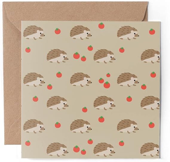 1 x Greeting Card Cute Hedgehog Tomatoes Animals - Blank Birthday Celebration Anniversary #8446