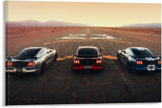 NIUZWED Ford Mustang Shelby GT500 Sports Car Poster - Canvas Wall Art Decor - Frame: 12x18inch (30x45cm)