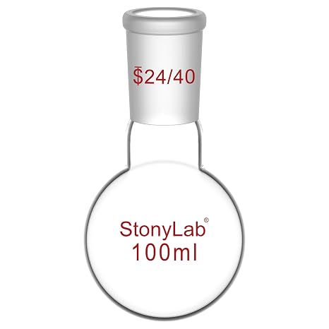 StonyLab Glass 100ml Short Neck Round Bottom Flask, Borosilicate Glass Single Neck Heavy Wall Flask RBF with 24/40 Standard Taper Outer Joint - 100ml