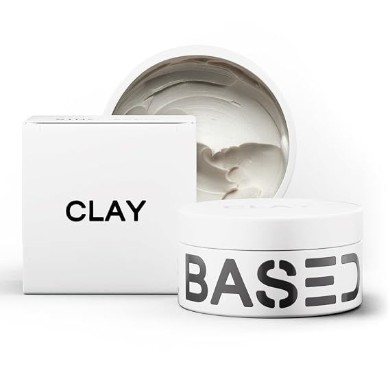 BASED Hair Clay for Men, Premium Hair Clay with Strong Hold, Texturizing Finish, Low Shine, Hair Styling for Medium, Thick, Straight, or Wavy Hair, Santal Sandalwood Fragrance (3oz Pack of 1)