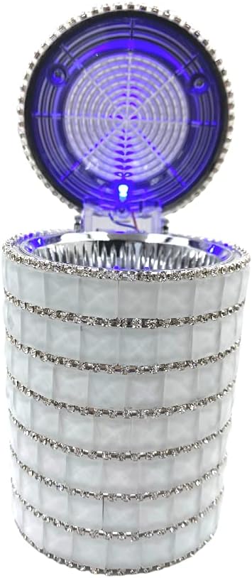 Bling BlingCar Ashtray Clamped to Air Vent Sparkle Rhinestone Smokeless Ashtray with LED Lights Fit Most Cup Holder (White)