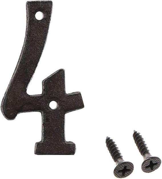 3 Inch Address Number 4, House Numbers for Outside, Cast Iron Metal Garden Door Mailbox Decor With Screws, Black