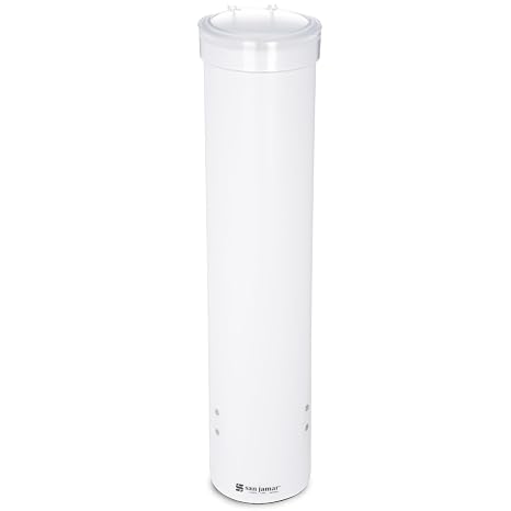 San Jamar Cup Dispenser, Pull Down Storage for Water Cooler Cups in Commercial Setting, Compatible with 4 - 10 Oz Cups, 1 Count, White