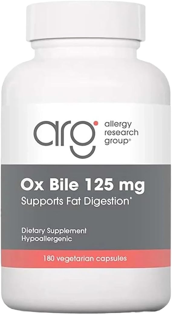ARG Ox Bile 125 mg Supports Fat Digestion Delivers 125 mg Concentrated Bile Salts per Serving Hypoallergenic & Vegetarian 180 Servings 180 Vegicaps