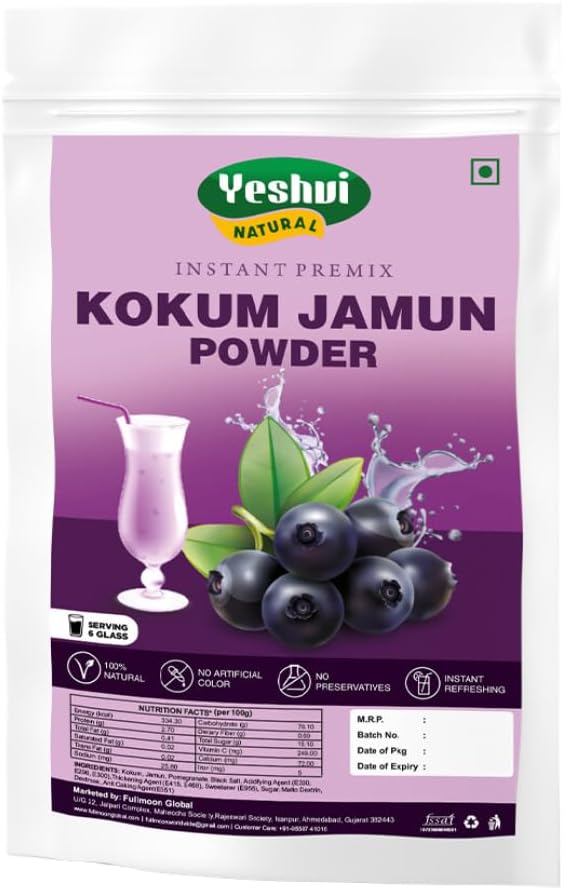 Kokum Jamun Fruit Juice, Instant Mix Drink,Kokum Jamun Powder Easy to Make Beverage, 6 Serving 100gm