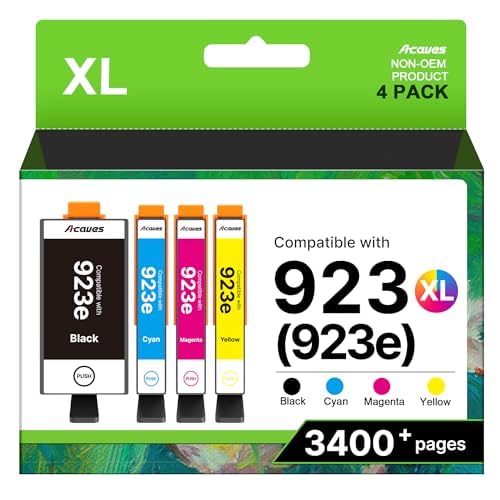 923XL 923 Ink Cartridges for HP Printers Compatible with HP 923 Ink Cartridges Combo Pack Work for Officejet Pro 8130e 8120e 8125e 8135e Printers, 923XL Black and Color, 4 Pack